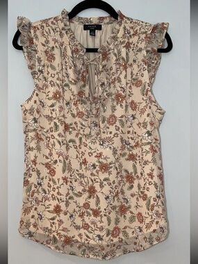 Haver London Cream & Gold Floral Tie-Neck Ruffle Sleeve Camisole